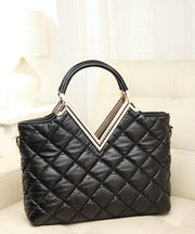 Fashion Black Zircon Fox Toe Calf Leather Tote Handbag
