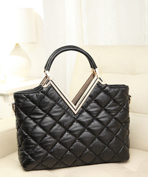 Fashion Black Zircon Fox Toe Calf Leather Tote Handbag
