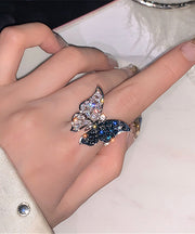 Fashion Blue Alloy Butterfly Zircon Rings