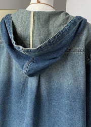 Fashion Blue Button Denim Hooded Coat Fall