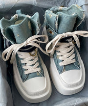 Fashion Blue Canvas Splicing Lace Up Platform Boots