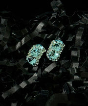 Fashion Blue Copper Alloy Zircon C-Shaped Hoop Earrings