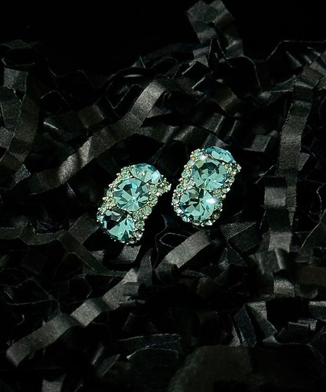 Fashion Blue Copper Alloy Zircon C-Shaped Hoop Earrings