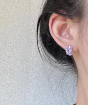 Fashion Blue Copper Alloy Zircon C-Shaped Hoop Earrings