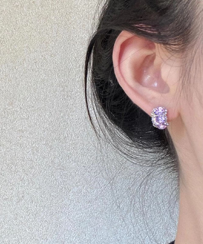 Fashion Blue Copper Alloy Zircon C-Shaped Hoop Earrings