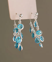 Fashion Blue Copper Crystal Bunch Of Grapes Tassel Drop Earrings