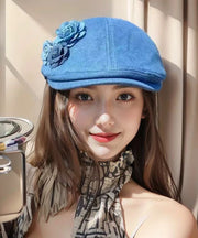 Fashion Blue Floral Versatile Denim Beret Hat
