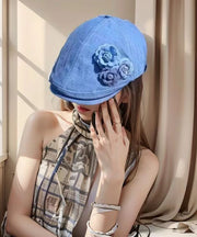 Fashion Blue Floral Versatile Denim Beret Hat