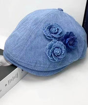 Fashion Blue Floral Versatile Denim Beret Hat