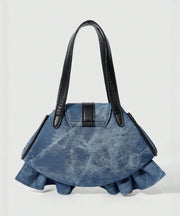 Fashion Blue Ruffles Patchwork Denim Nail Bead Shoulder Bags