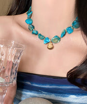 Fashion Blue Sterling Silver Overgild Shell Starfish Pendant Necklace