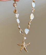 Fashion Blue Sterling Silver Overgild Shell Starfish Pendant Necklace