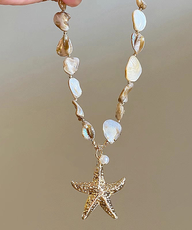 Fashion Blue Sterling Silver Overgild Shell Starfish Pendant Necklace