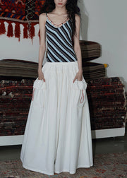 Fashion Blue Striped Patchwork Cotton Fake Two Piece Dresses Summer