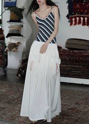 Fashion Blue Striped Patchwork Cotton Fake Two Piece Dresses Summer