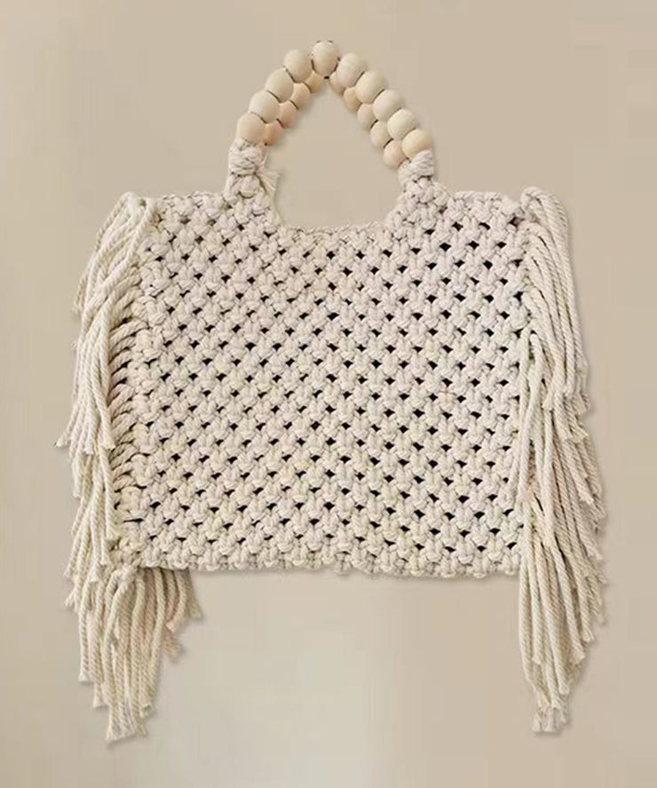 Fashion Blue Tasseled Hollow Out Knit Tote Handbag