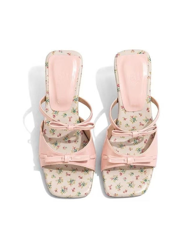 Fashion Bow Splicing Wedge Pink Faux Leather Slide Sandals Peep Toe