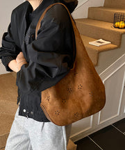 Fashion Brown Hollow Out Faux Suede Shoulder Bags