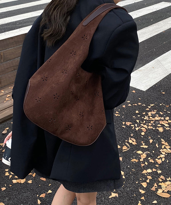 Fashion Brown Hollow Out Faux Suede Shoulder Bags