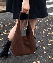 Fashion Brown Hollow Out Faux Suede Shoulder Bags