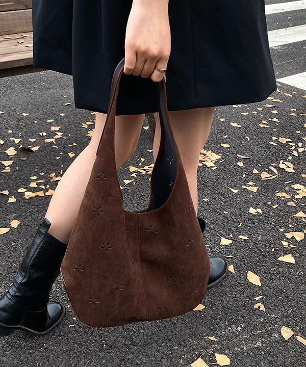 Fashion Brown Hollow Out Faux Suede Shoulder Bags