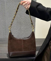 Fashion Brown Patchwork Suede Chain Linked Bucket Bag