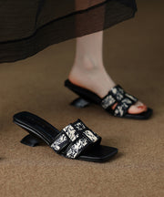 Fashion Brown Splicing Wedge Slide Sandals Peep Toe