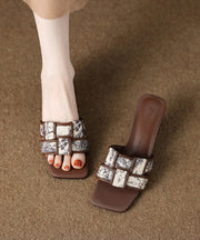 Fashion Brown Splicing Wedge Slide Sandals Peep Toe