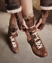 Fashion Brown Suede Splicing Lace Up Boots