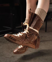 Fashion Brown Suede Splicing Lace Up Boots