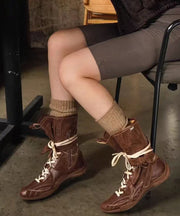 Fashion Brown Suede Splicing Lace Up Boots