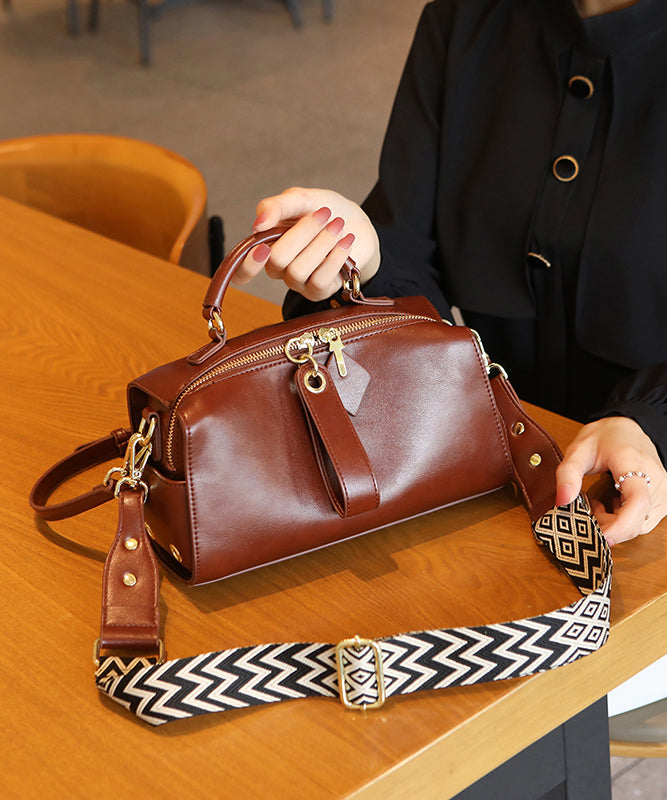 Fashion Caramel Solid Durable Calf Leather CrossBody Bag