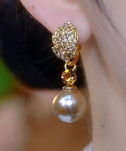 Fashion Champagne Copper Alloy Zircon Pearl Drop Earrings
