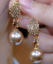 Fashion Champagne Copper Alloy Zircon Pearl Drop Earrings