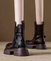 Fashion Chocolate Buckle Strap Splicing Platform Boots