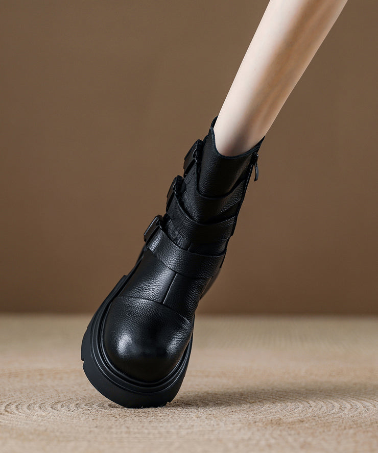 Fashion Chocolate Buckle Strap Splicing Platform Boots