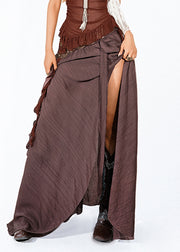 Fashion Chocolate Ruffled Asymmetrical Skirts Summer