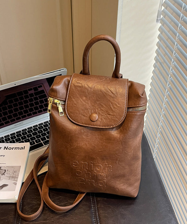 Fashion Coffee Large Capacity Faux Leather Backpack Bag