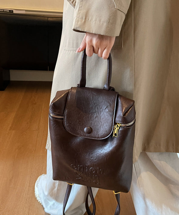 Fashion Coffee Large Capacity Faux Leather Backpack Bag