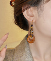 Fashion Coffee Sterling Silver Overgild Asymmetrical Beading Tassel Drop Earrings