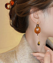 Fashion Coffee Sterling Silver Overgild Asymmetrical Beading Tassel Drop Earrings