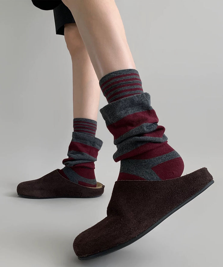 Fashion Color Blocked Striped Fake Two-Piece Mid Calf Socks