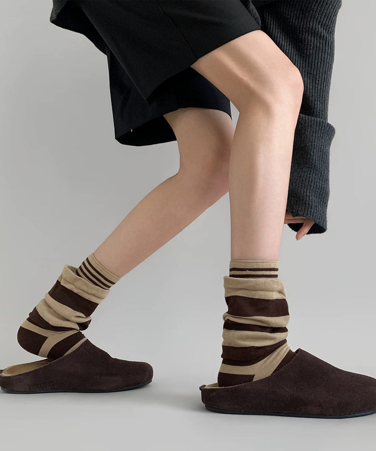 Fashion Color Blocked Striped Fake Two-Piece Mid Calf Socks