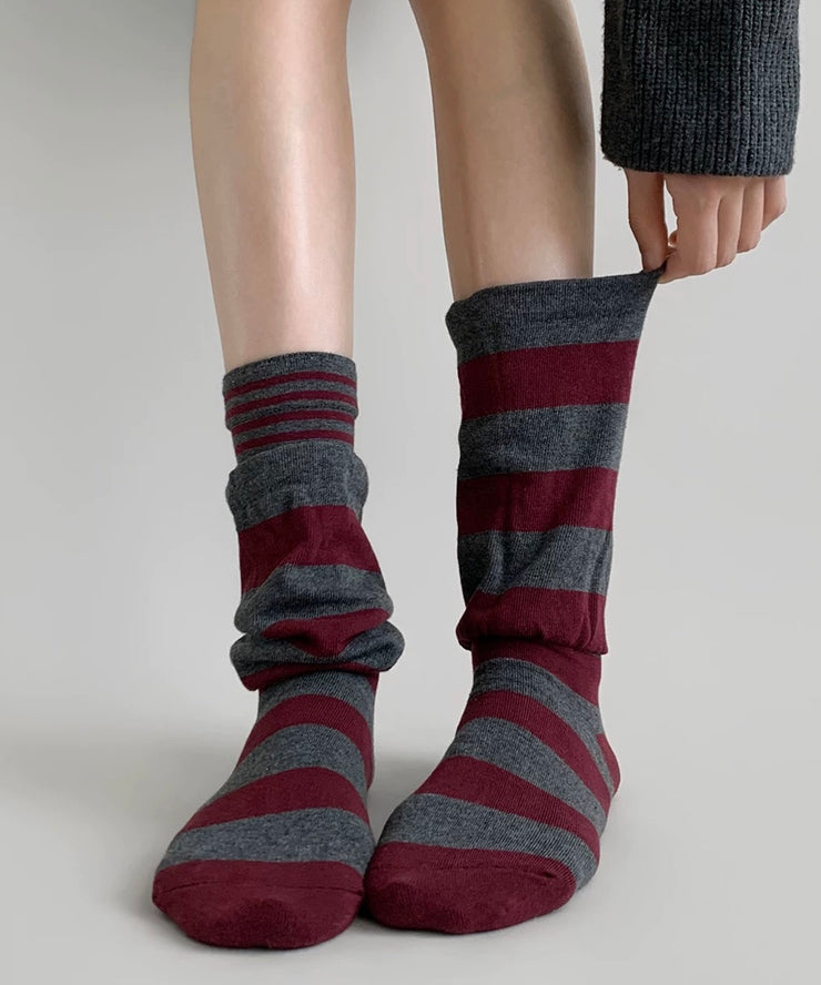 Fashion Color Blocked Striped Fake Two-Piece Mid Calf Socks