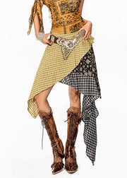 Fashion Colorblock Plaid Skirt Asymmetrical Patchwork Summer