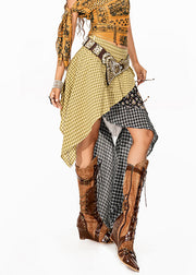 Fashion Colorblock Plaid Skirt Asymmetrical Patchwork Summer