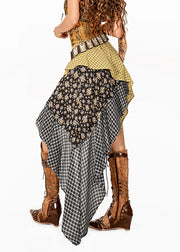 Fashion Colorblock Plaid Skirt Asymmetrical Patchwork Summer