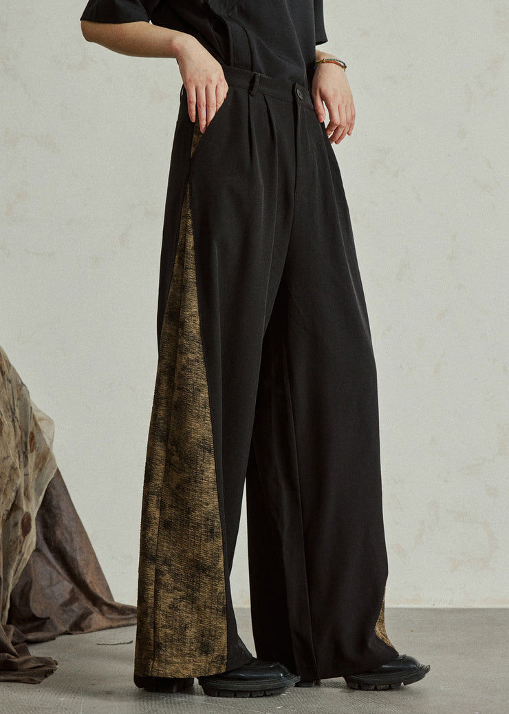 Fashion Colorblock Pockets Print High Waist Wide Leg Pants