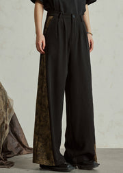Fashion Colorblock Pockets Print High Waist Wide Leg Pants