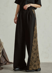 Fashion Colorblock Pockets Print High Waist Wide Leg Pants